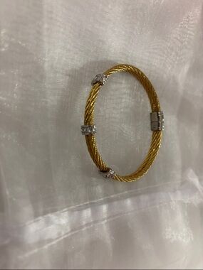 Gold-Tone Cable Wire Bracelet with Silver Accents